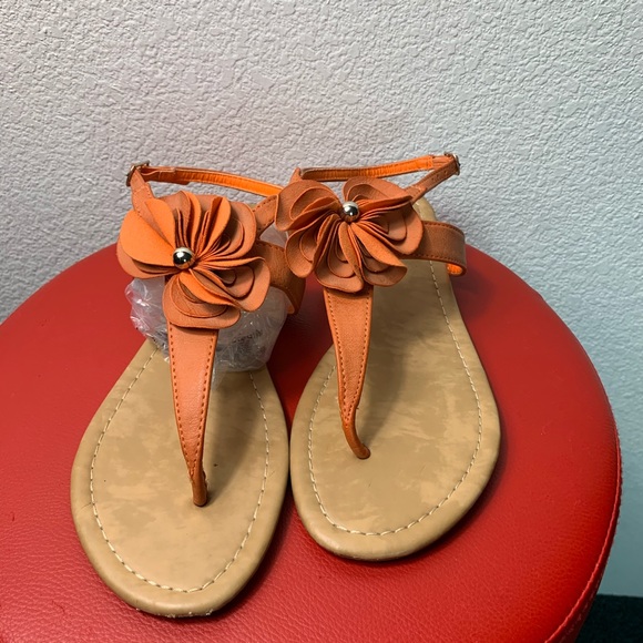 Anna Shoes - Anna orang sandals with decorative floral design